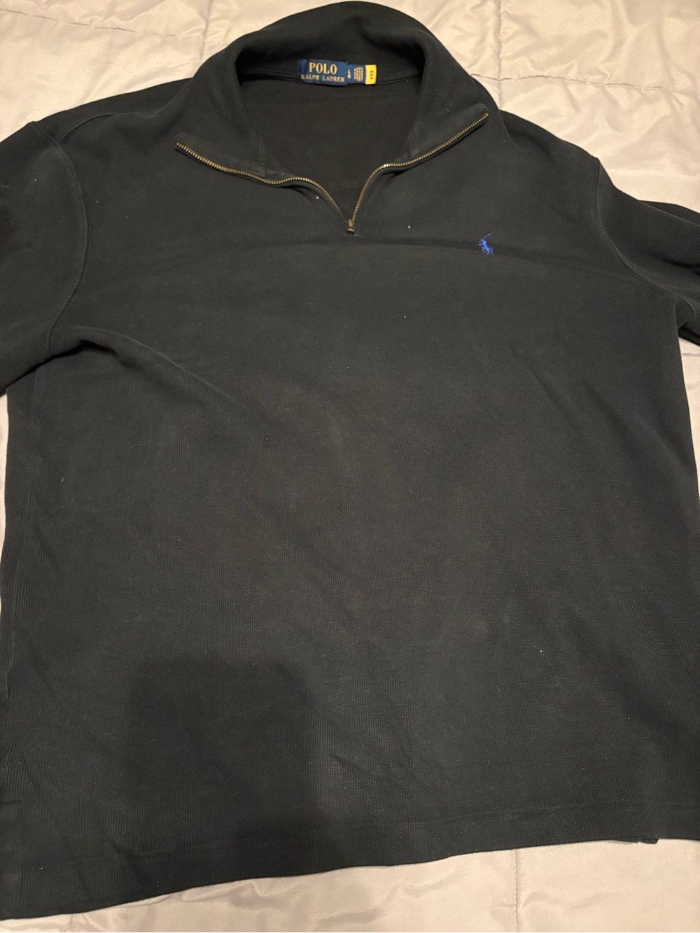 Ralph Lauren Black Half-Zip Pullover with Blue Polo Logo